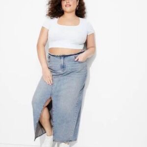 Wild Fable Women's Low-Rise Denim Front Slit Midi Skirt Size 17/R